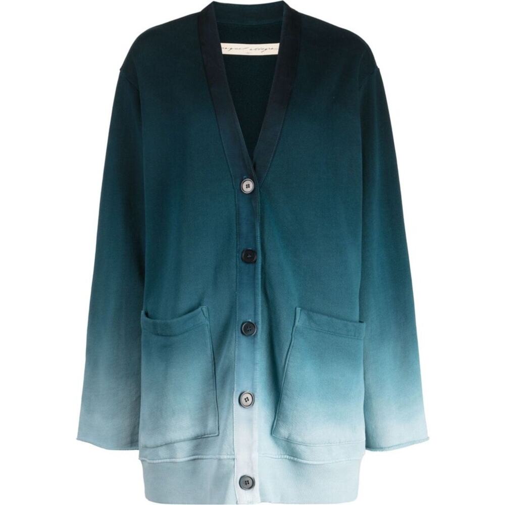 Raquel Allegra Ren Teal Mist Blue Ombre Oversized Button Front Cardigan Coat